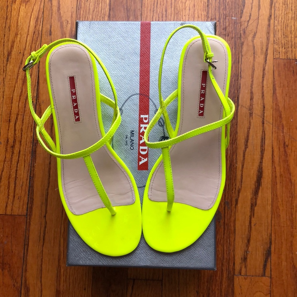 Neon yellow Prada wedges